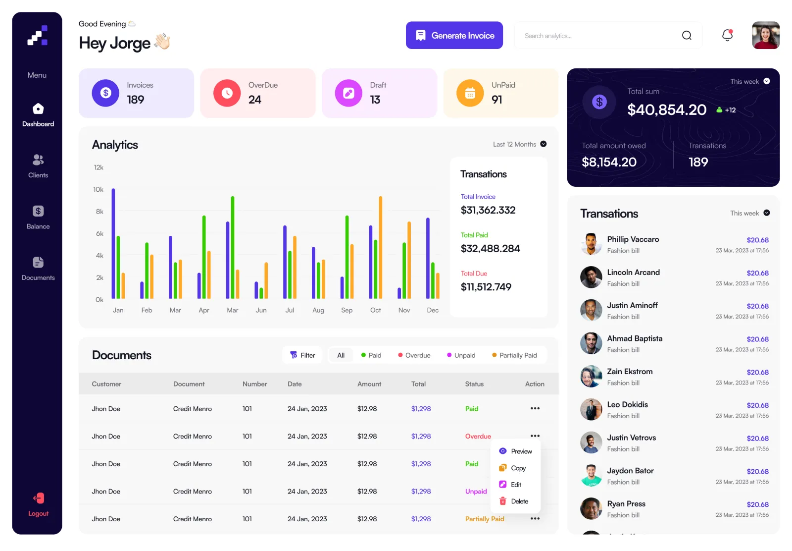 Invoicing dashboard that streamlines billing and cash flow for finance teams